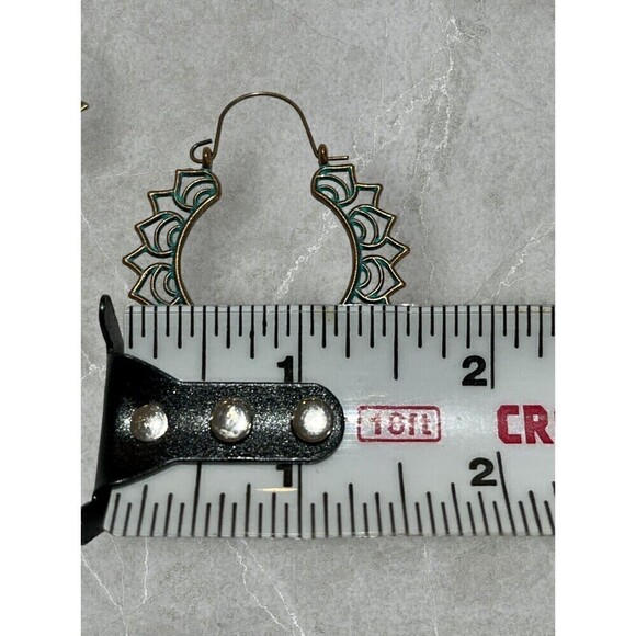 Patina Etched Metal Earrings Western Boho Distressed Southwestern Hoop NEW 2” - Picture 4 of 4